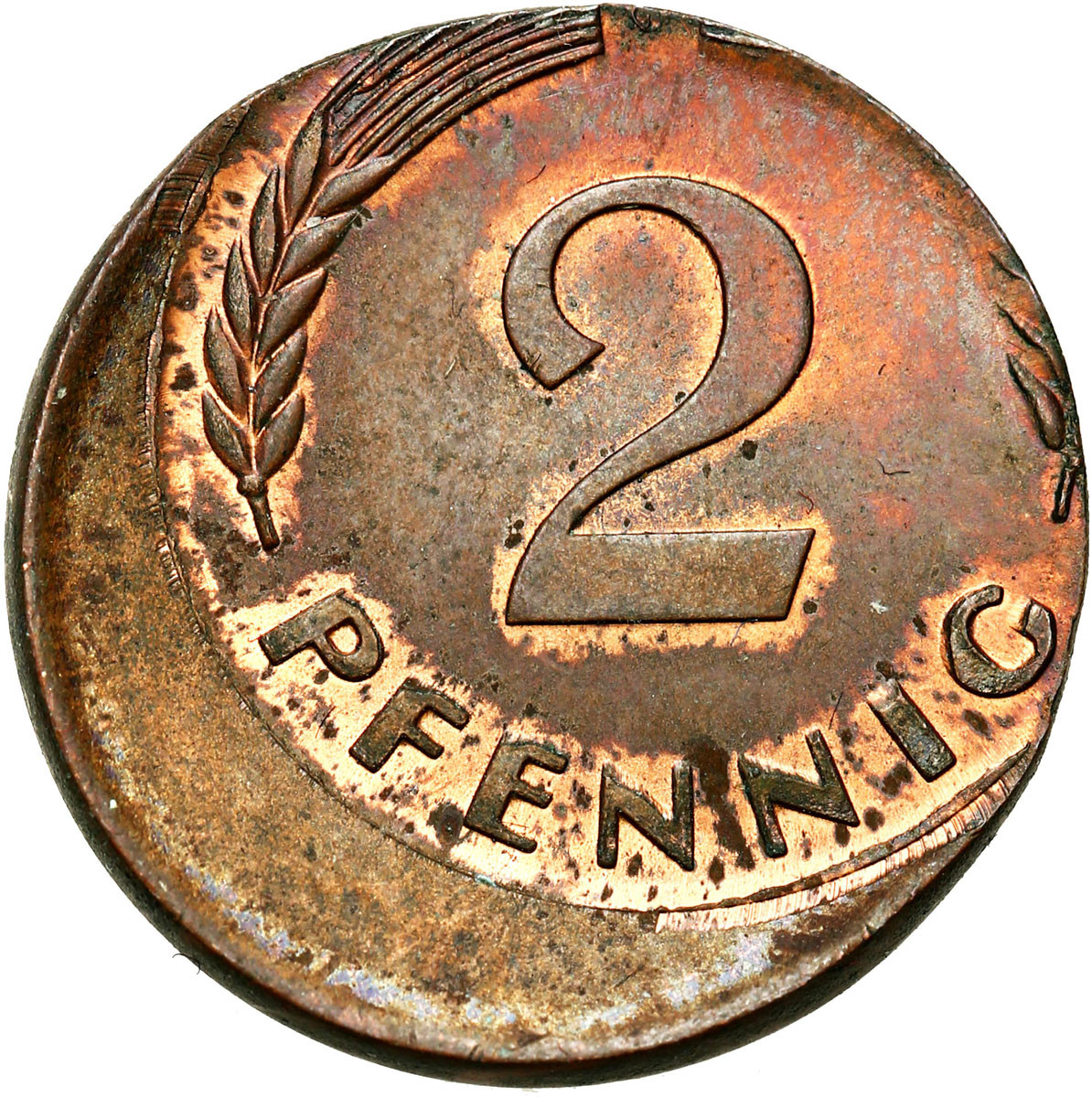 Niemcy. 2 fenigi 1970 przesunięty stempel - DESTRUKT